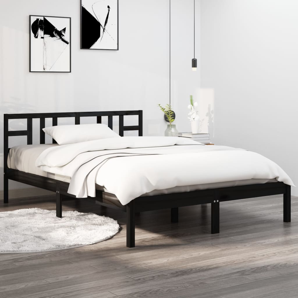 Bedframe Massief Hout 200 x 200 cm Zwart