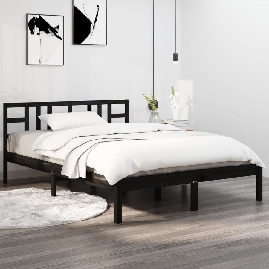 Bedframe Massief Hout 200 x 200 cm Zwart