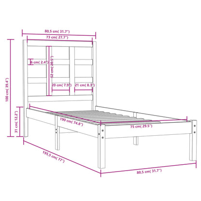 Bedframe Massief Hout Small Single 75 x 190 cm Wit
