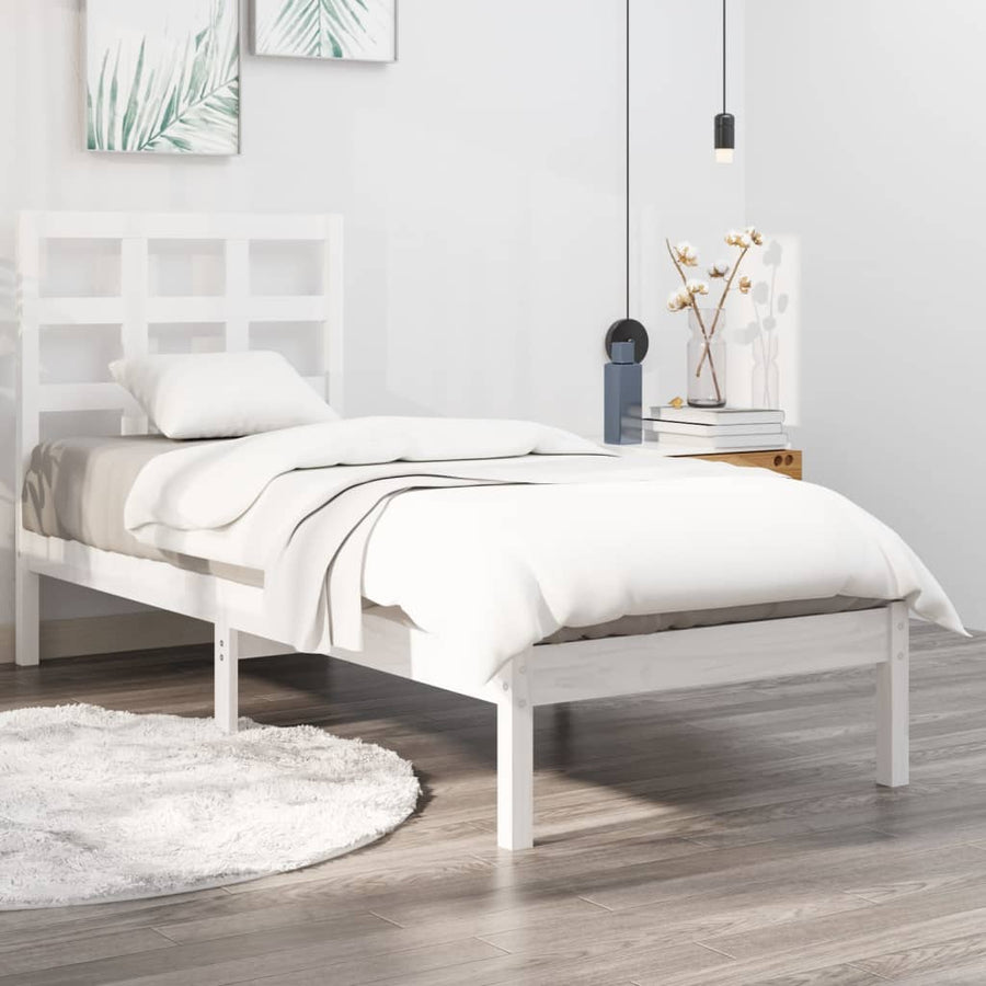 Bedframe Massief Hout Small Single 75 x 190 cm Wit