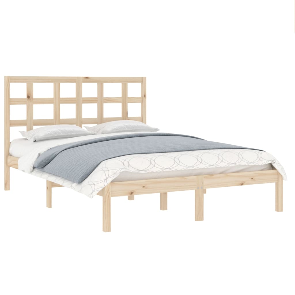 Bedframe Massief Hout 135 x 190 cm Naturel