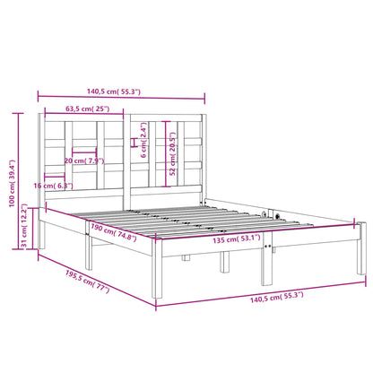 Bedframe Massief Hout 135 x 190 cm Naturel