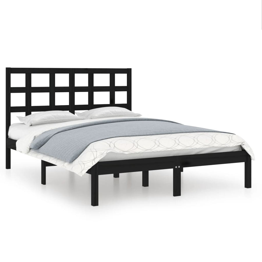 Bedframe Massief Hout 140 x 190 cm Zwart