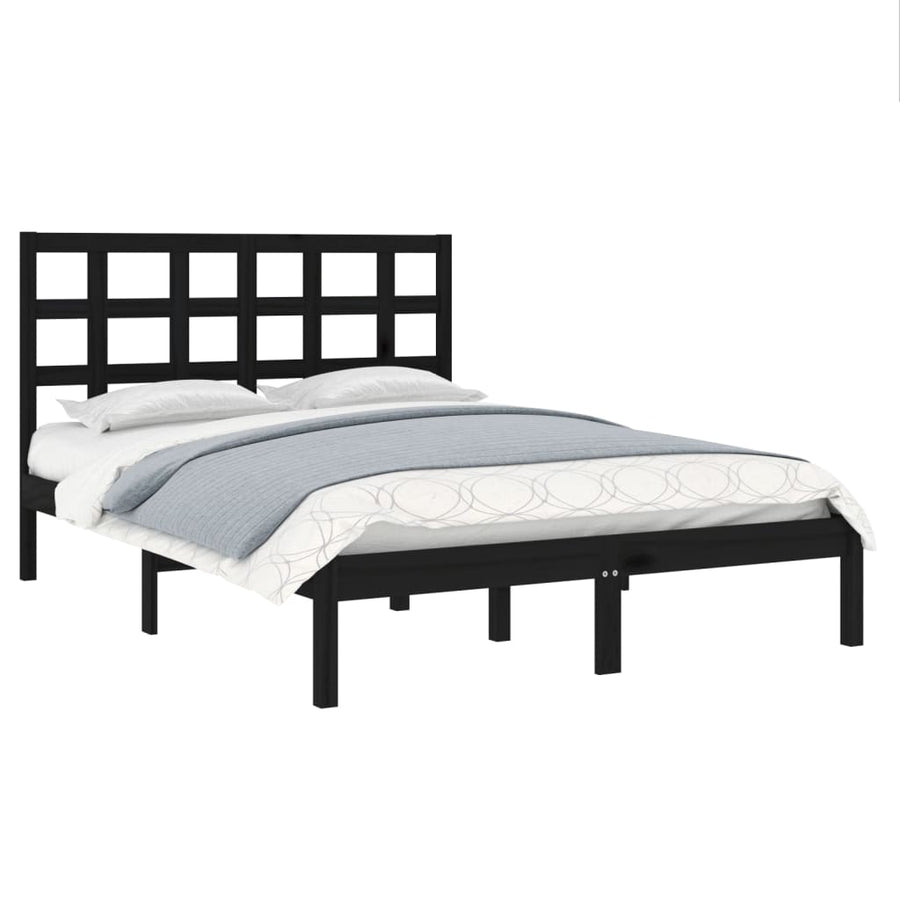 Bedframe Massief Hout 140 x 190 cm Zwart