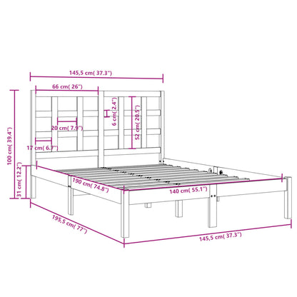 Bedframe Massief Hout 140 x 190 cm Zwart