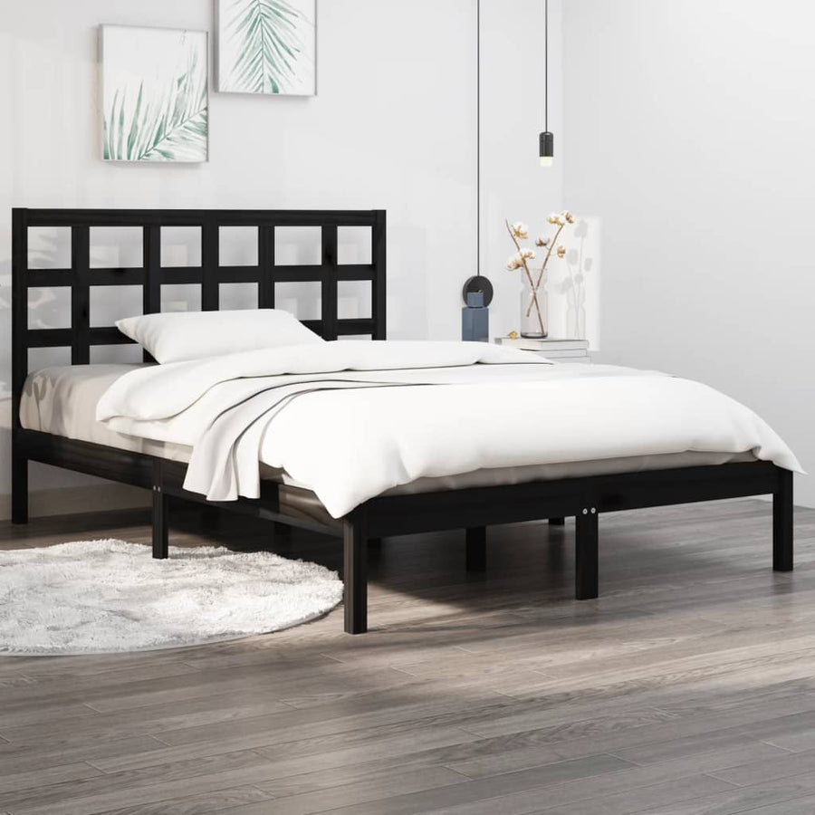 Bedframe Massief Hout 140 x 190 cm Zwart