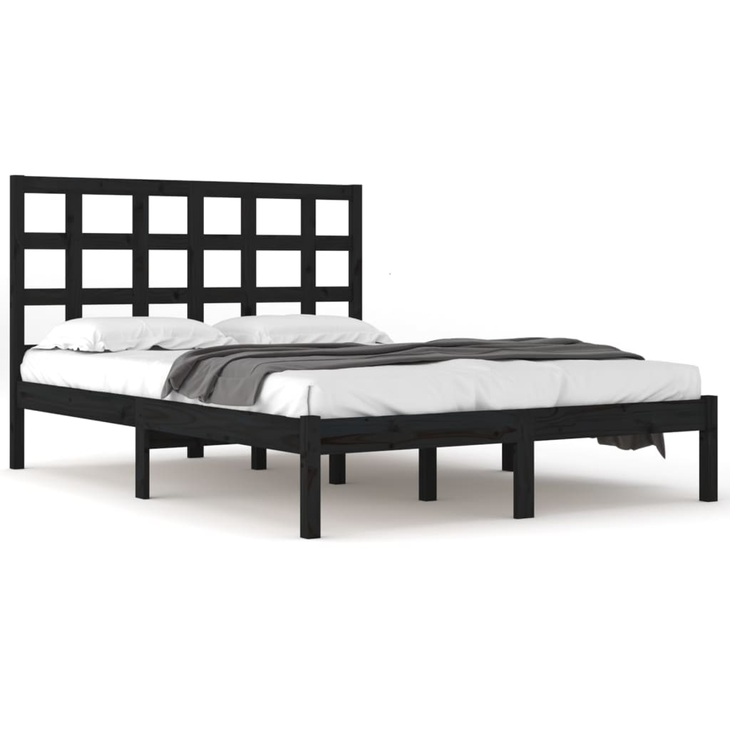 Bedframe Massief Hout 200 x 200 cm Zwart
