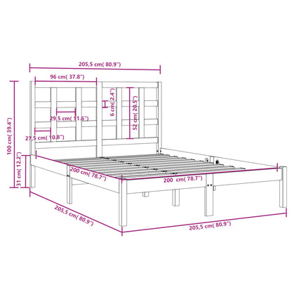Bedframe Massief Hout 200 x 200 cm Zwart