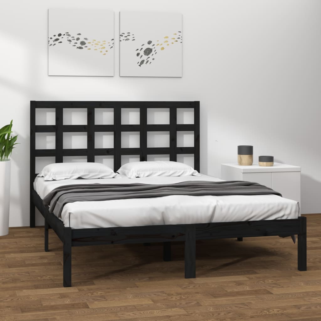 Bedframe Massief Hout 200 x 200 cm Zwart