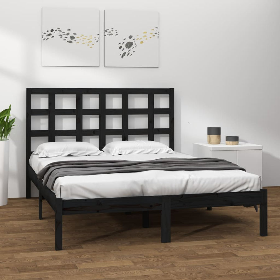 Bedframe Massief Hout 200 x 200 cm Zwart