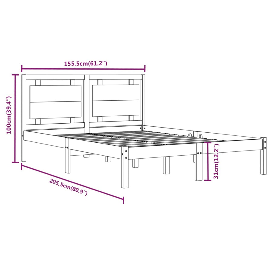 Bedframe Massief Hout King Size 150 x 200 cm Naturel