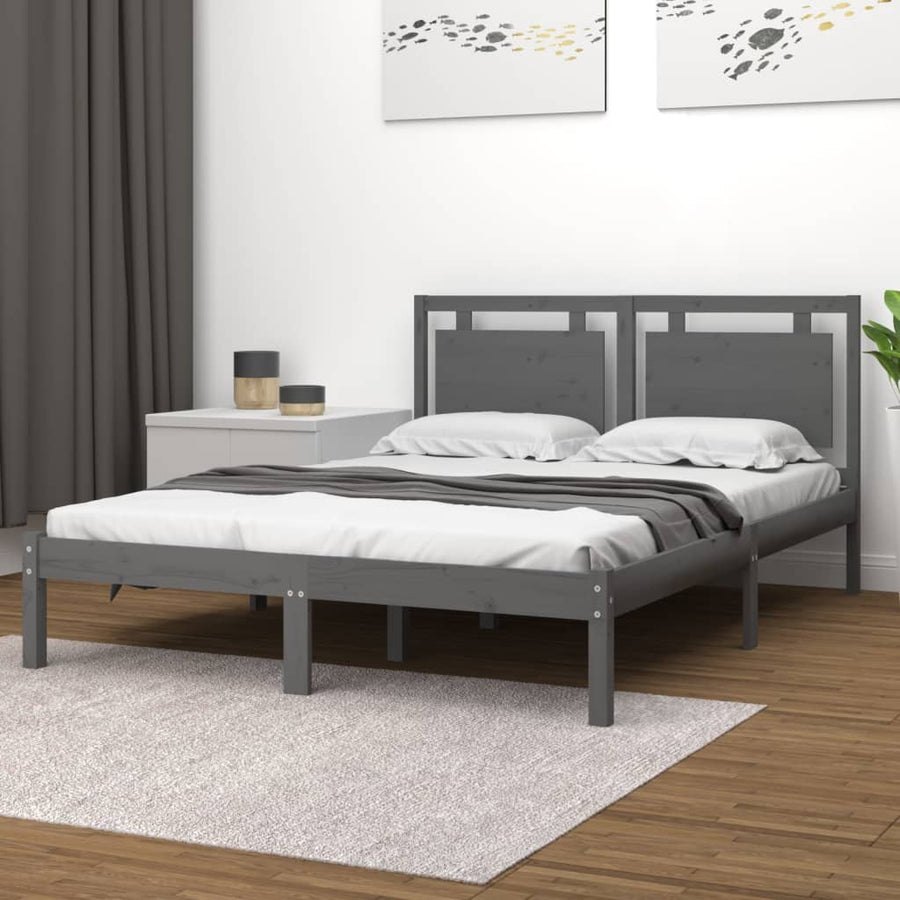 Bedframe Massief Hout 200 x 200 cm Grijs