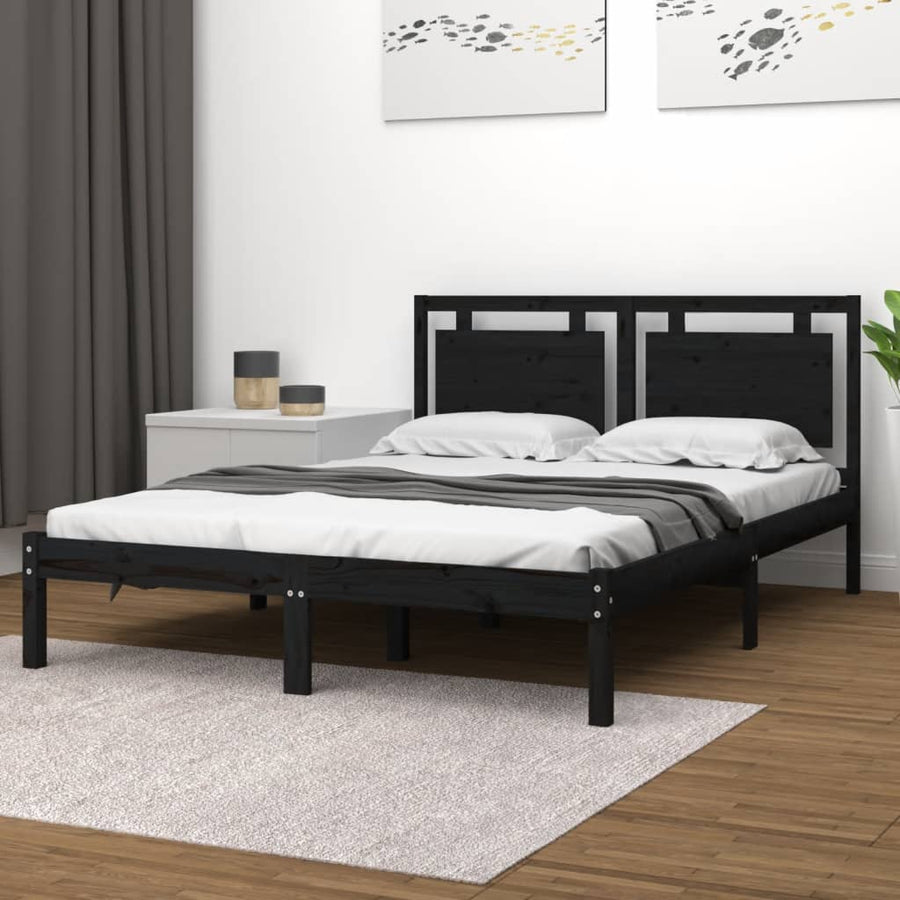 Bedframe Massief Hout 200 x 200 cm Zwart