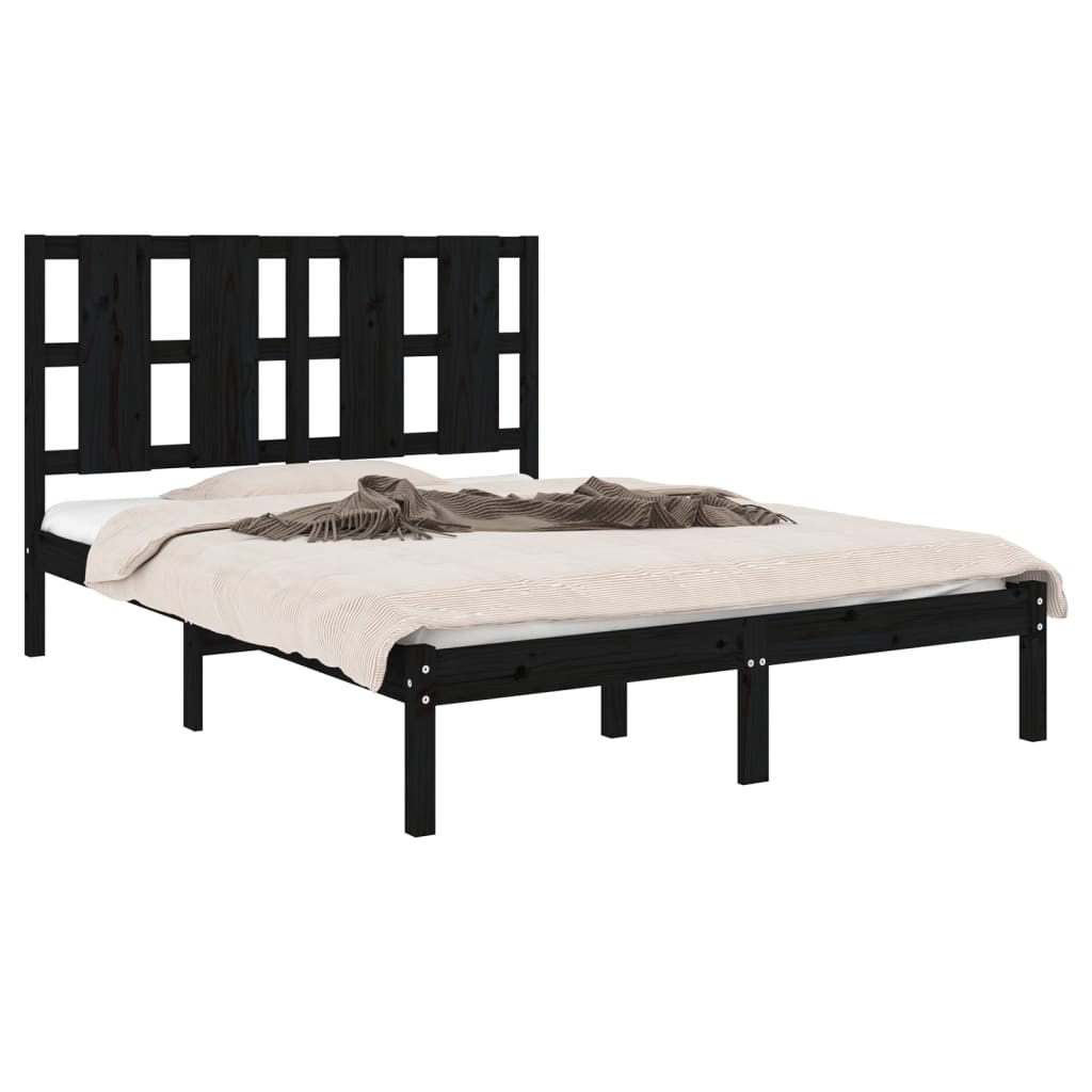 Bedframe Massief Grenenhout 140 x 190 cm Zwart