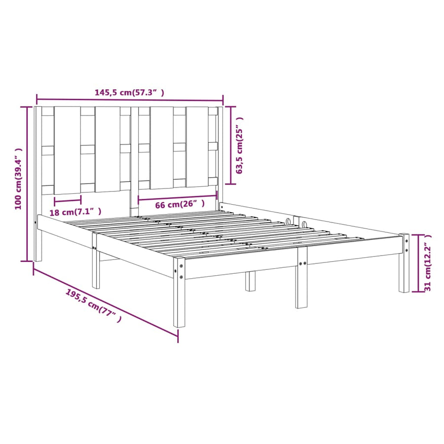 Bedframe Massief Grenenhout 140 x 190 cm Zwart