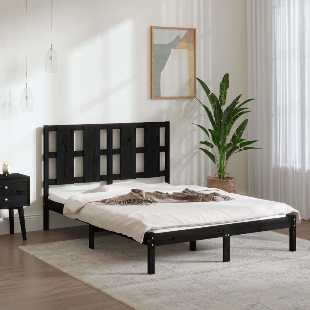 Bedframe Massief Grenenhout 140 x 190 cm Zwart