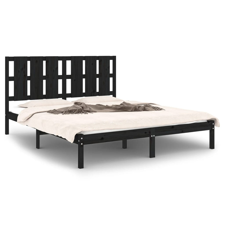 Bedframe Massief Hout King Size 150 x 200 cm Zwart