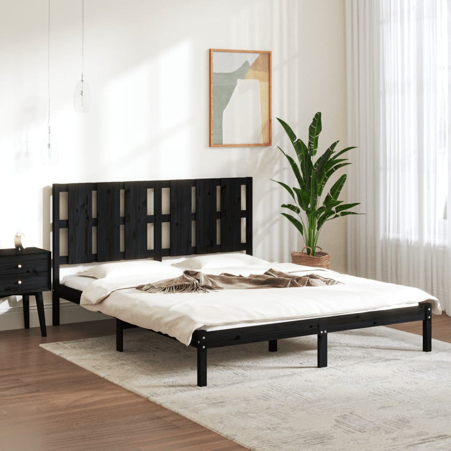 Bedframe Massief Hout King Size 150 x 200 cm Zwart