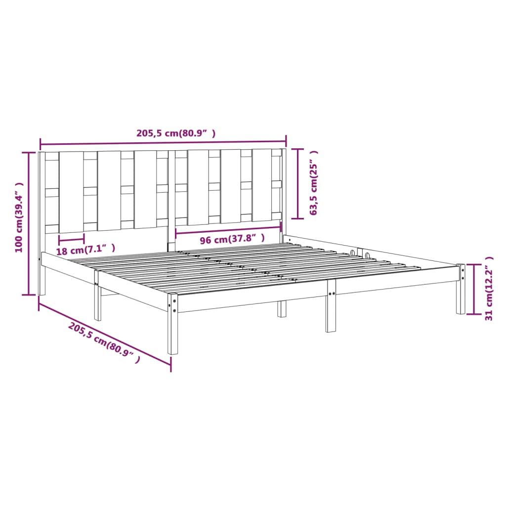 Bedframe Massief Grenenhout 200 x 200 cm Grijs