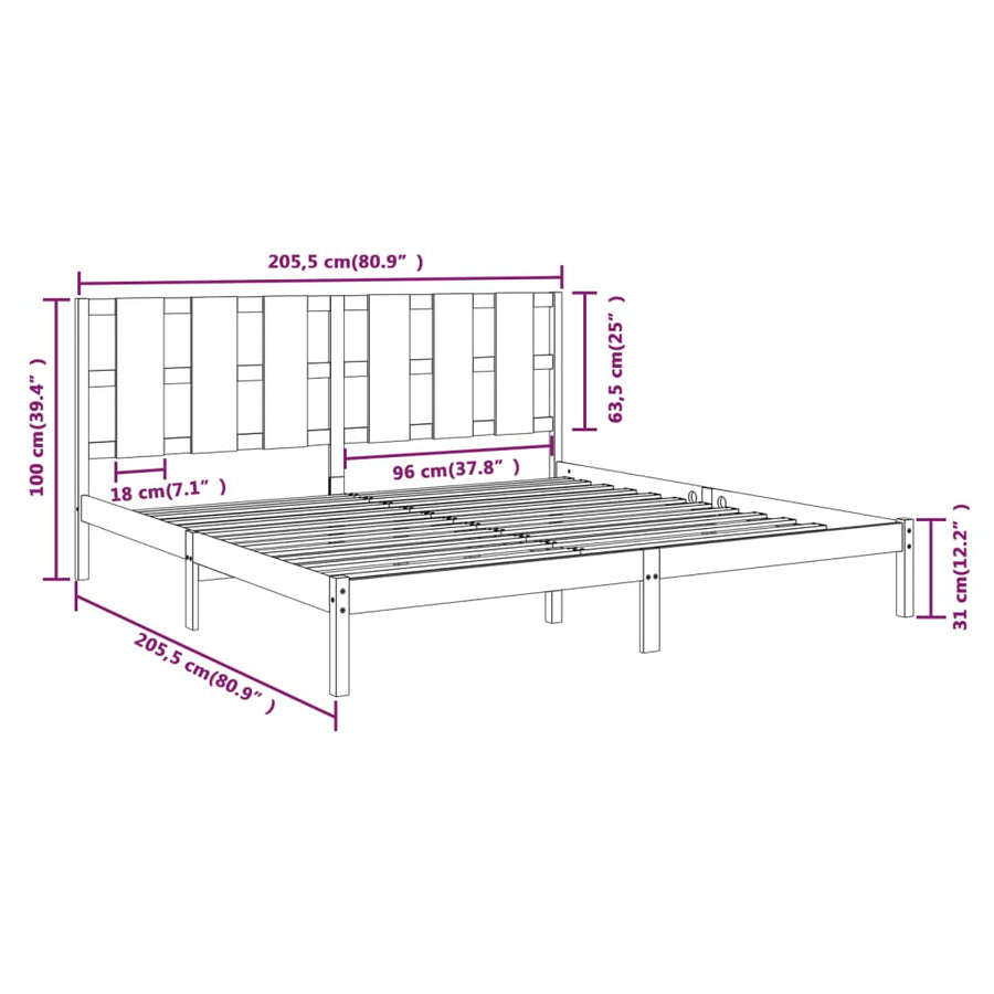 Bedframe Massief Grenenhout 200 x 200 cm Zwart