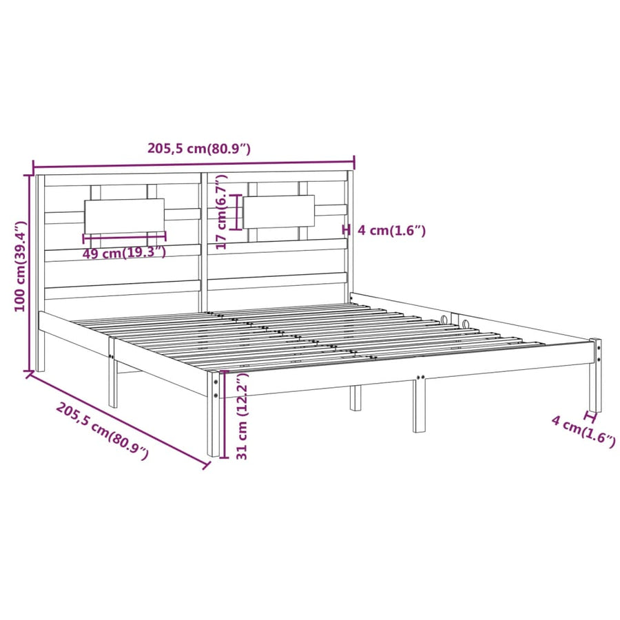 Bedframe Massief Hout 200 x 200 cm Grijs