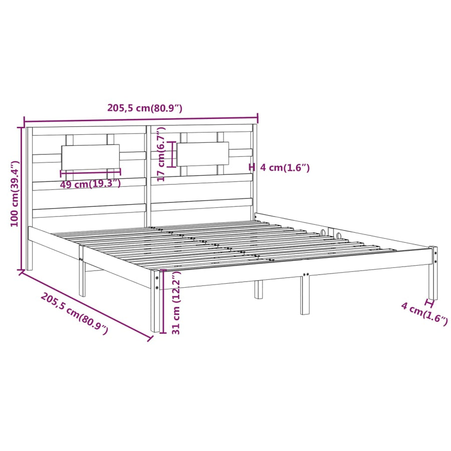 Bedframe Massief Hout 200 x 200 cm Honingbruin