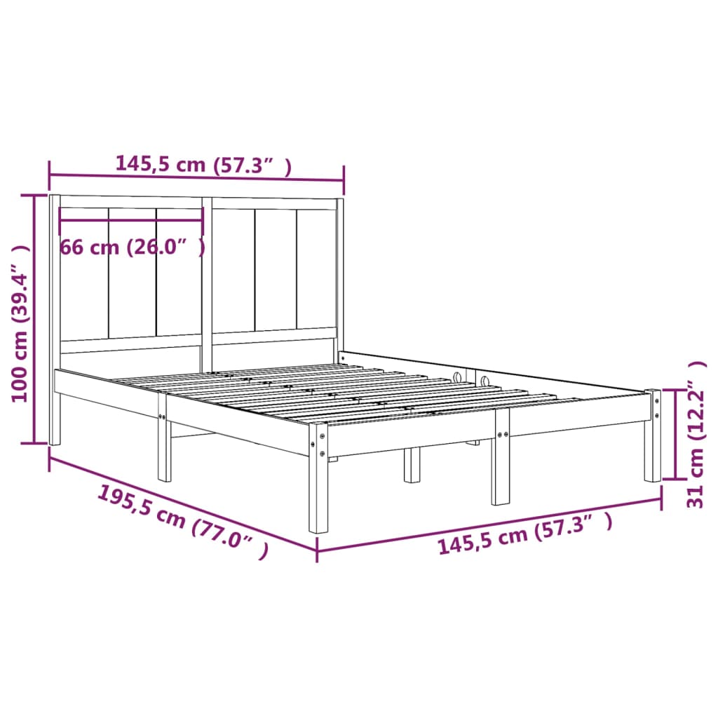 Bedframe Massief Grenenhout 140 x 190 cm Naturel