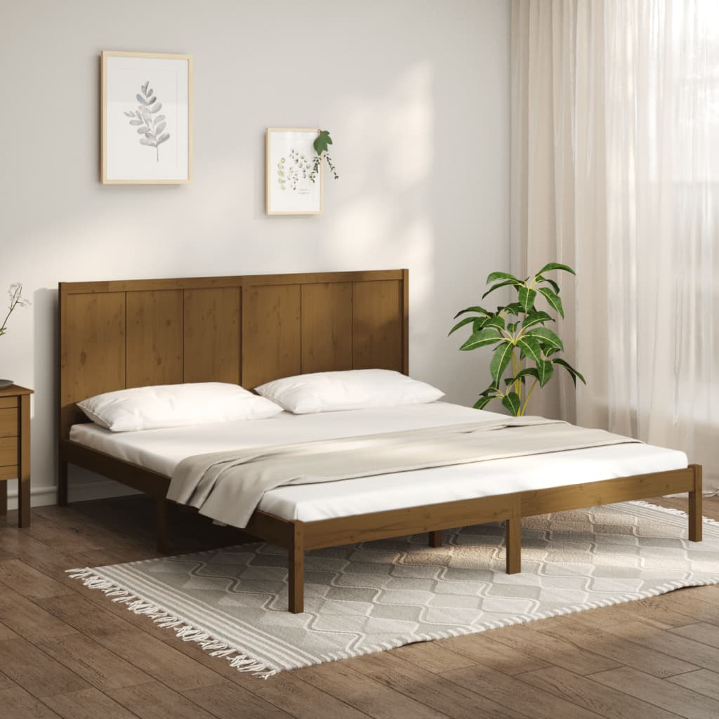 Bedframe Massief Grenenhout 200 x 200 cm Honingbruin