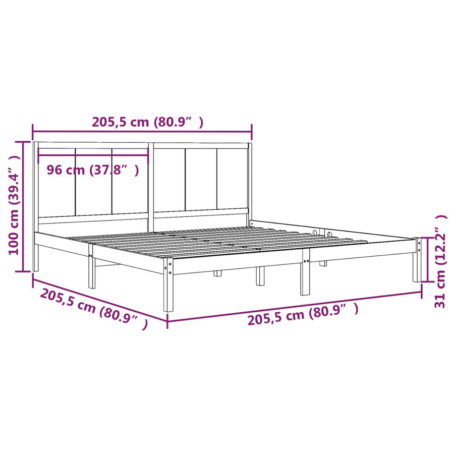 Bedframe Massief Grenenhout 200 x 200 cm Zwart