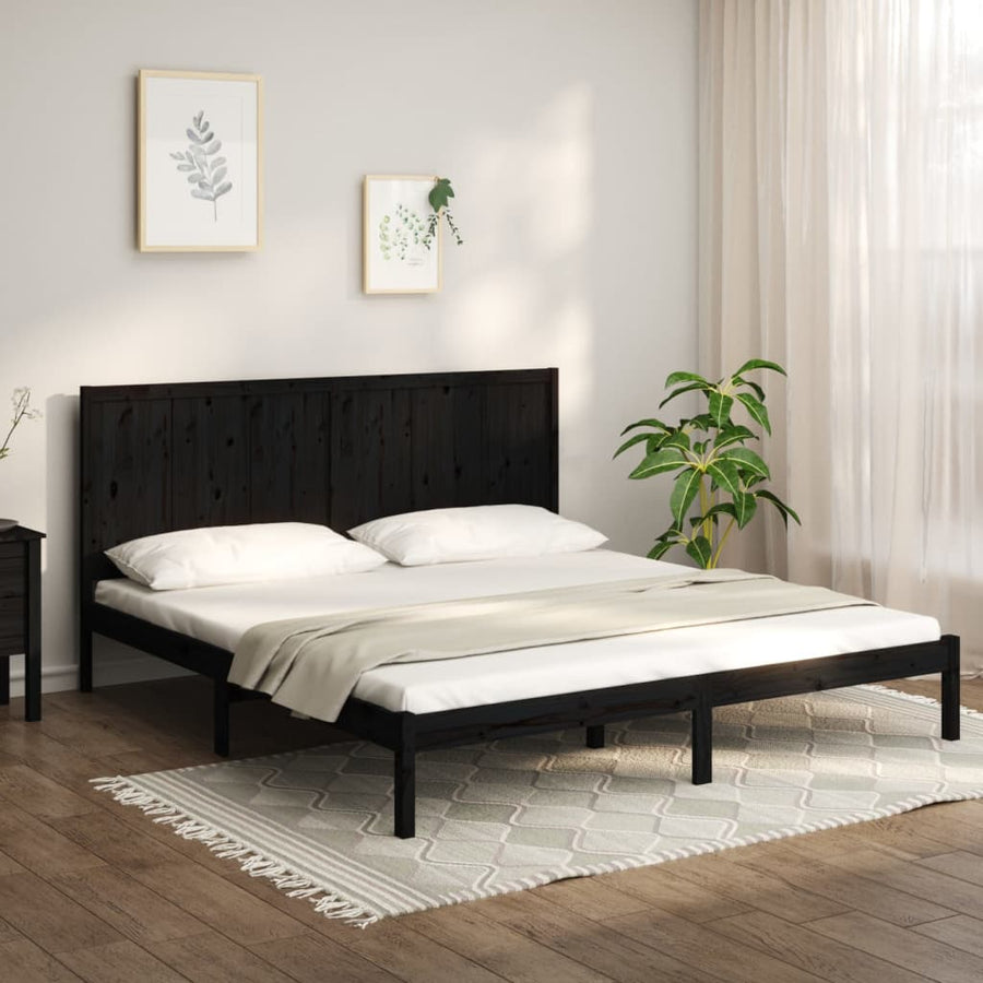 Bedframe Massief Grenenhout 200 x 200 cm Zwart