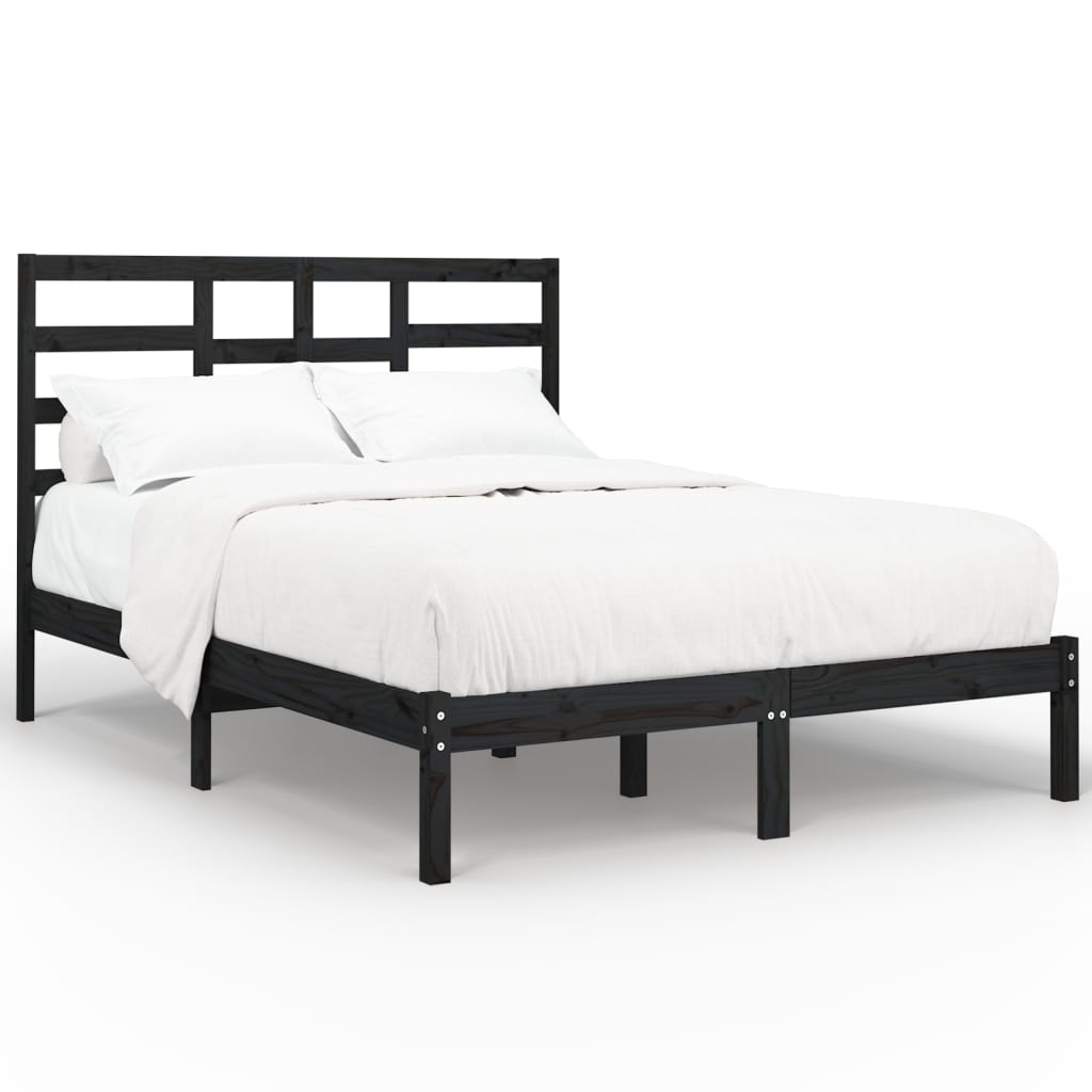 Bedframe Massief Hout 140 x 190 cm Zwart