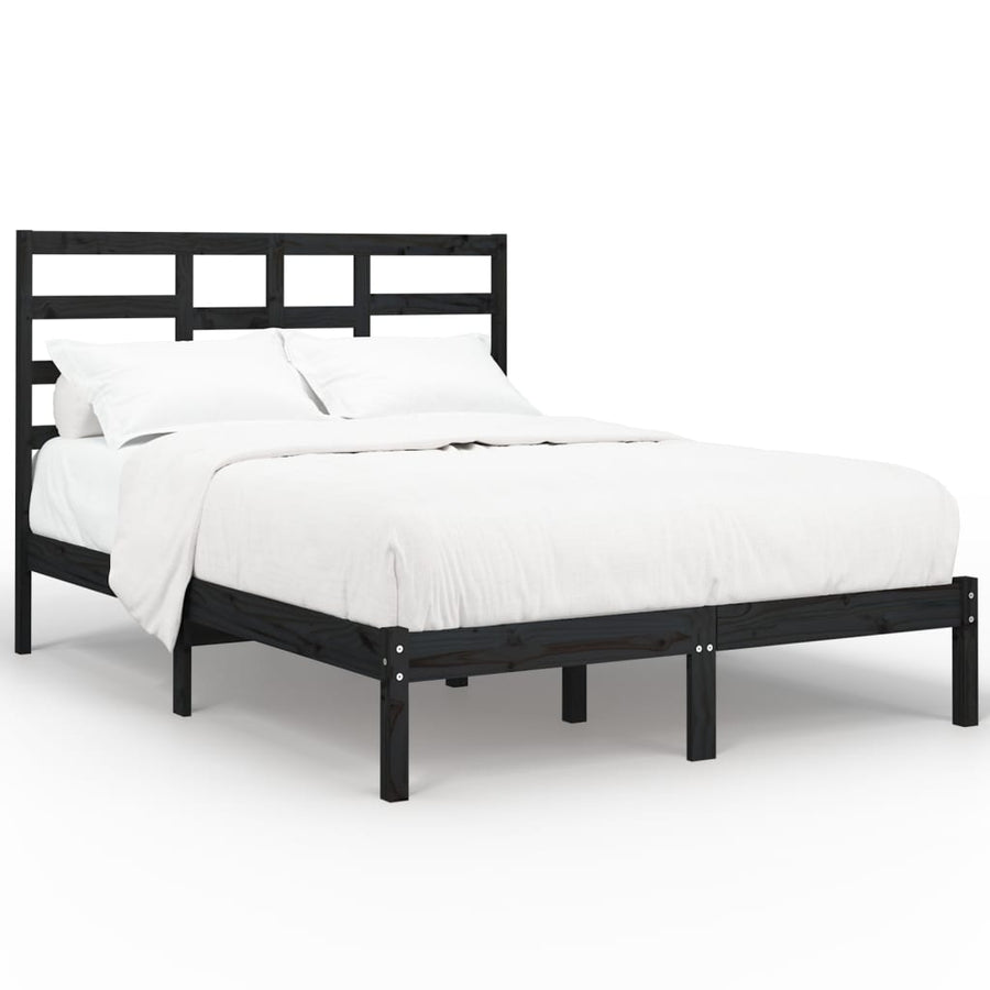 Bedframe Massief Hout 140 x 190 cm Zwart