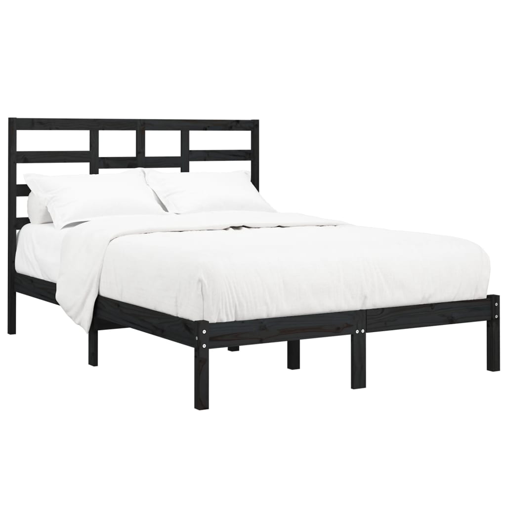 Bedframe Massief Hout 140 x 190 cm Zwart