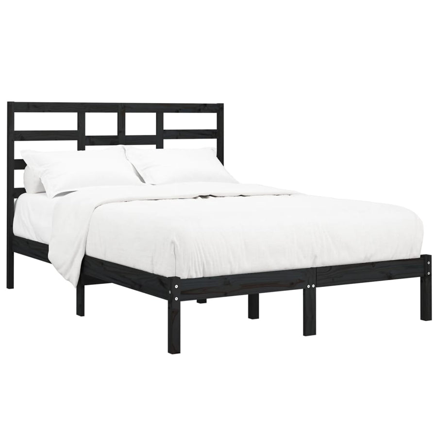 Bedframe Massief Hout 140 x 190 cm Zwart