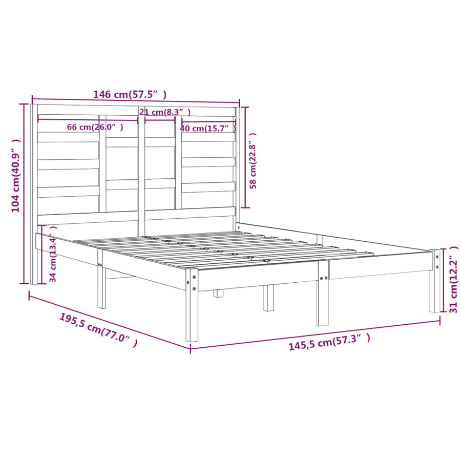 Bedframe Massief Hout 140 x 190 cm Zwart