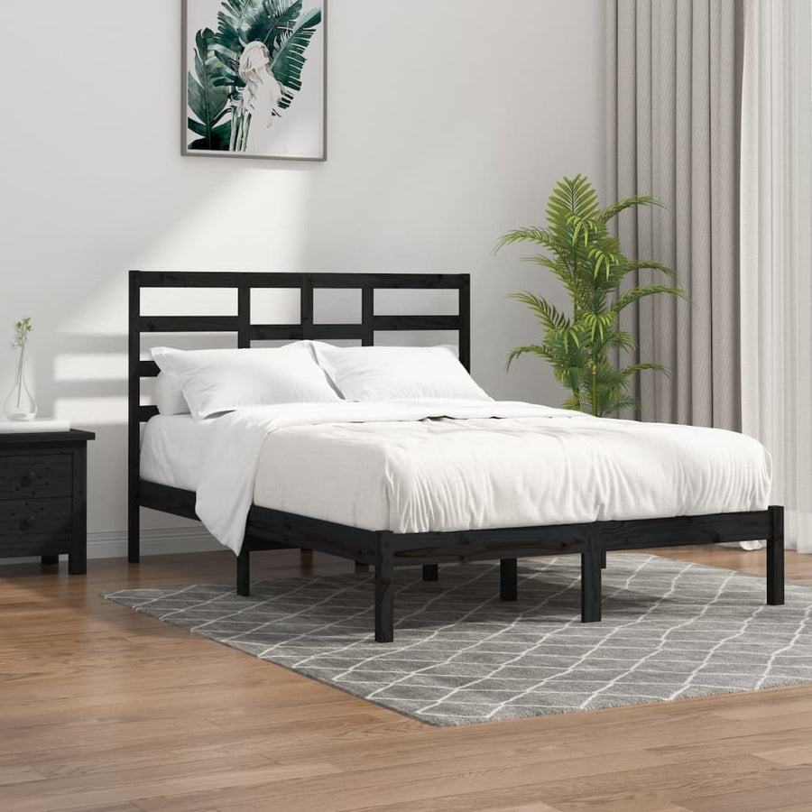 Bedframe Massief Hout 140 x 190 cm Zwart