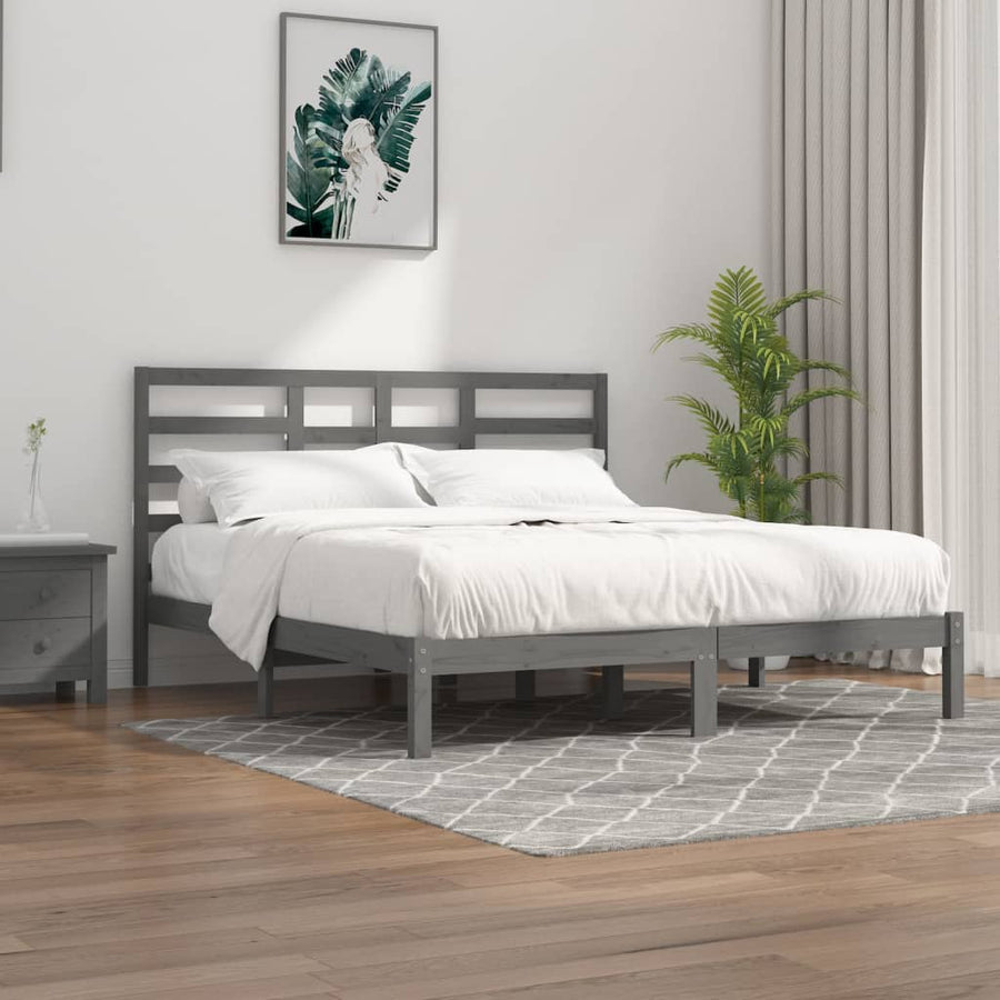 Bedframe Massief Hout 200 x 200 cm Grijs