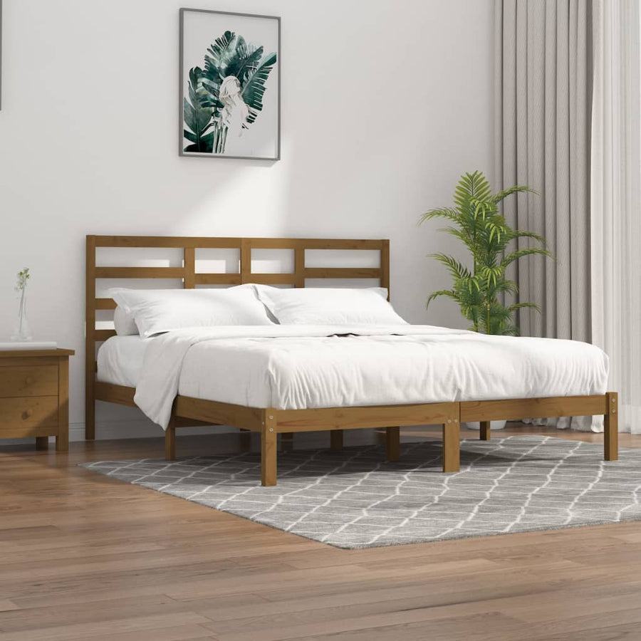 Bedframe Massief Hout 200 x 200 cm Honingbruin