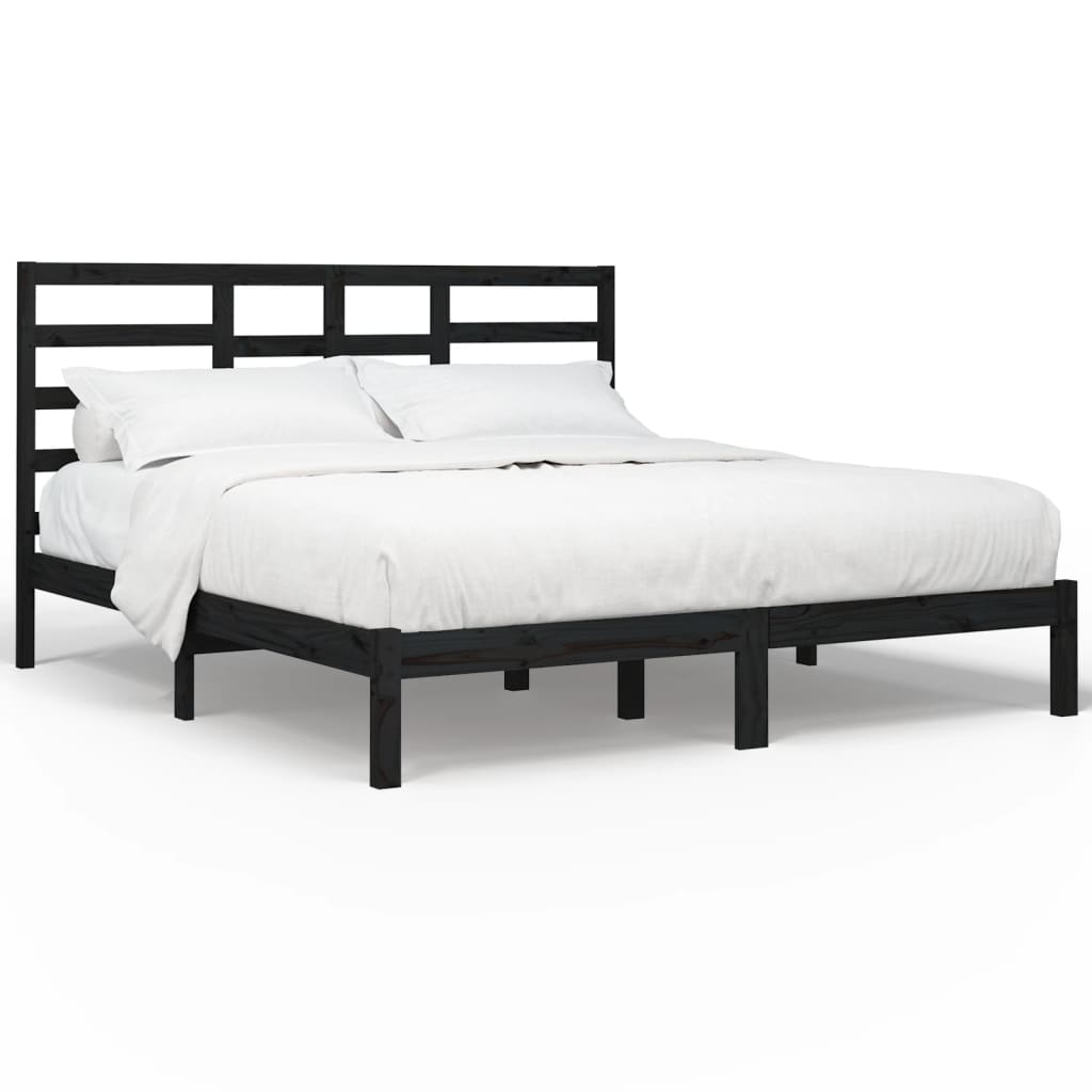Bedframe Massief Hout 200 x 200 cm Zwart