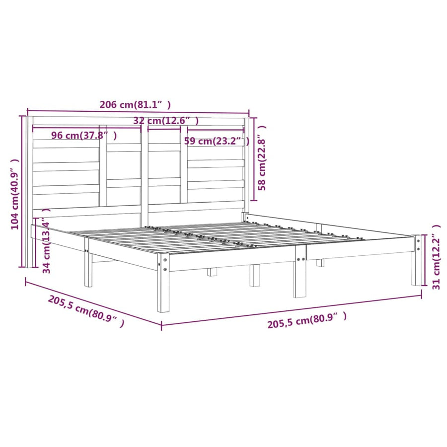 Bedframe Massief Hout 200 x 200 cm Zwart