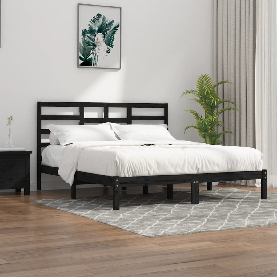 Bedframe Massief Hout 200 x 200 cm Zwart