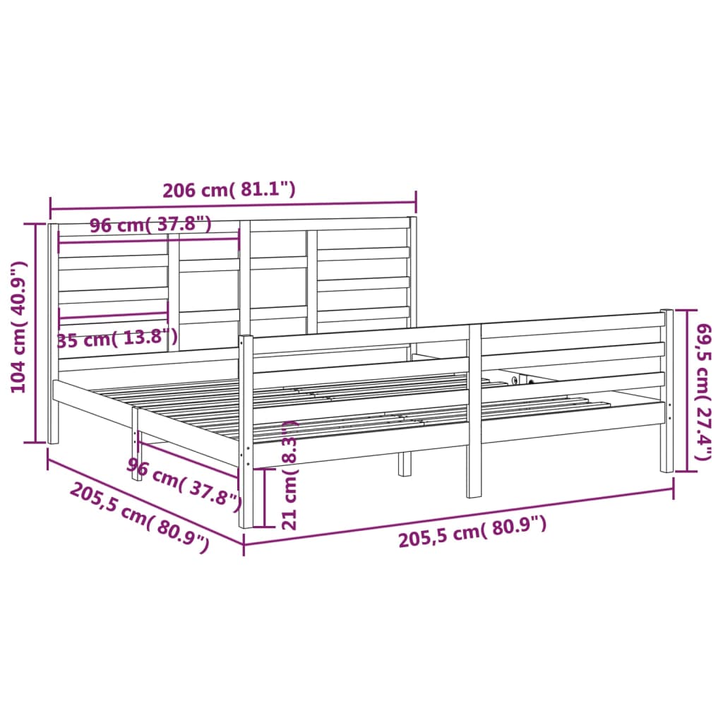 Bedframe Massief Hout 200 x 200 cm Grijs
