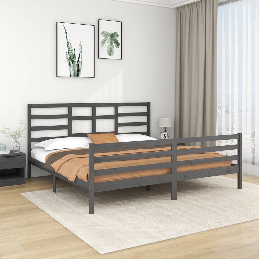 Bedframe Massief Hout 200 x 200 cm Grijs
