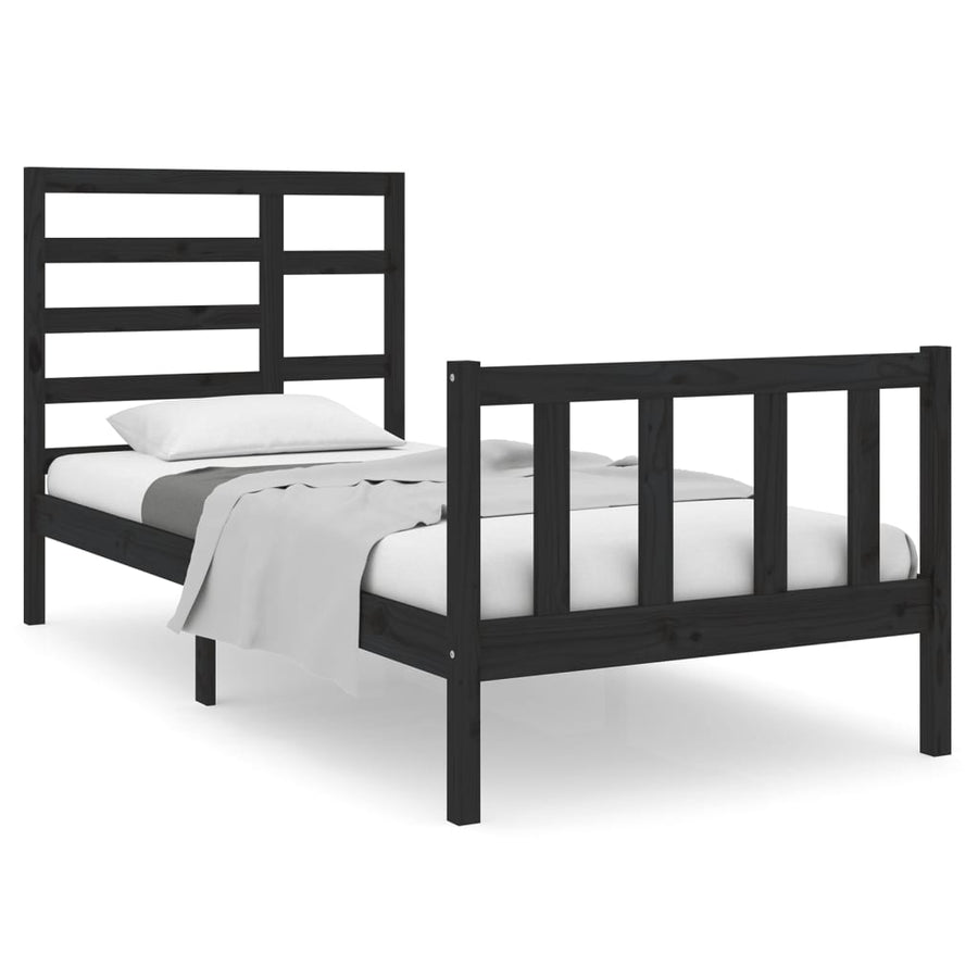 Bedframe Massief Hout 75 x 190 cm Zwart