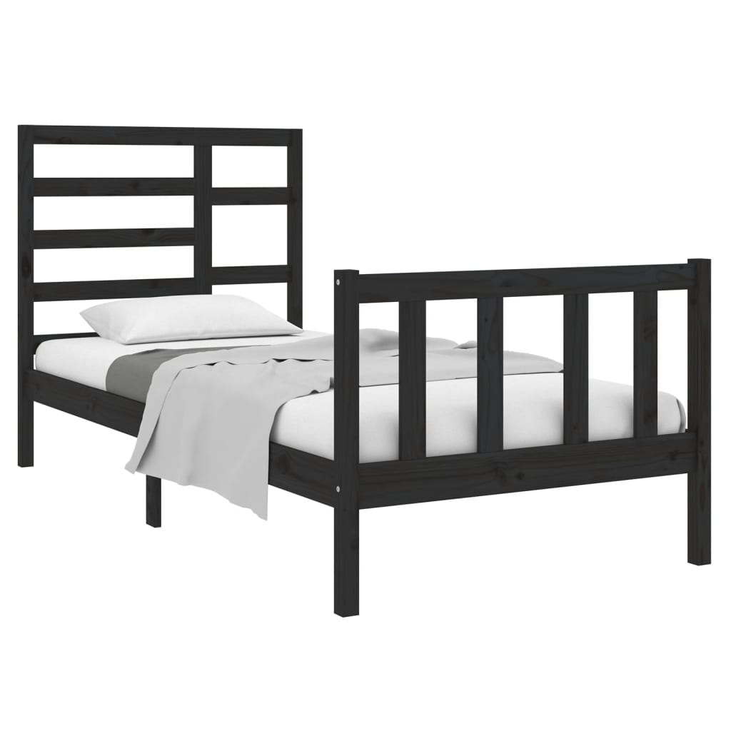 Bedframe Massief Hout 75 x 190 cm Zwart