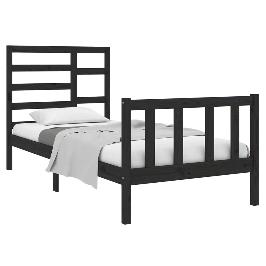 Bedframe Massief Hout 75 x 190 cm Zwart