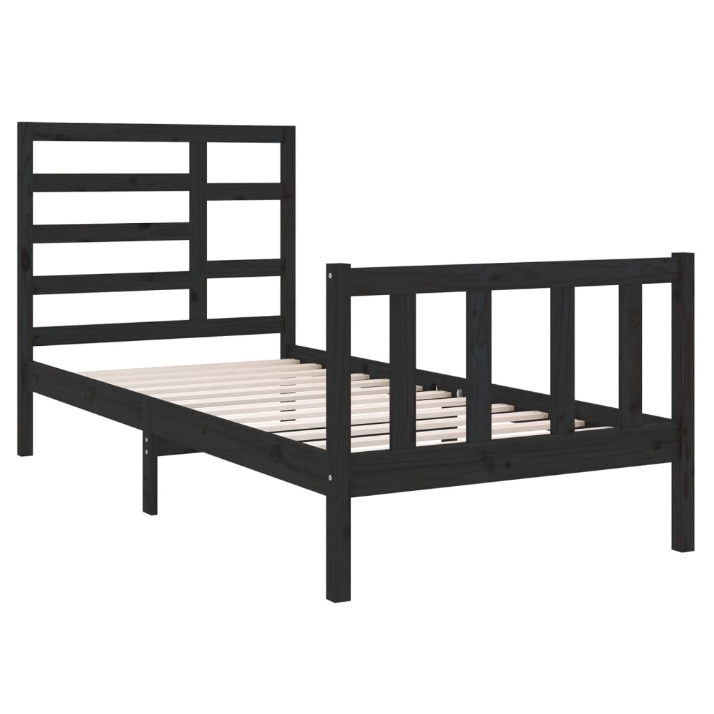 Bedframe Massief Hout 75 x 190 cm Zwart