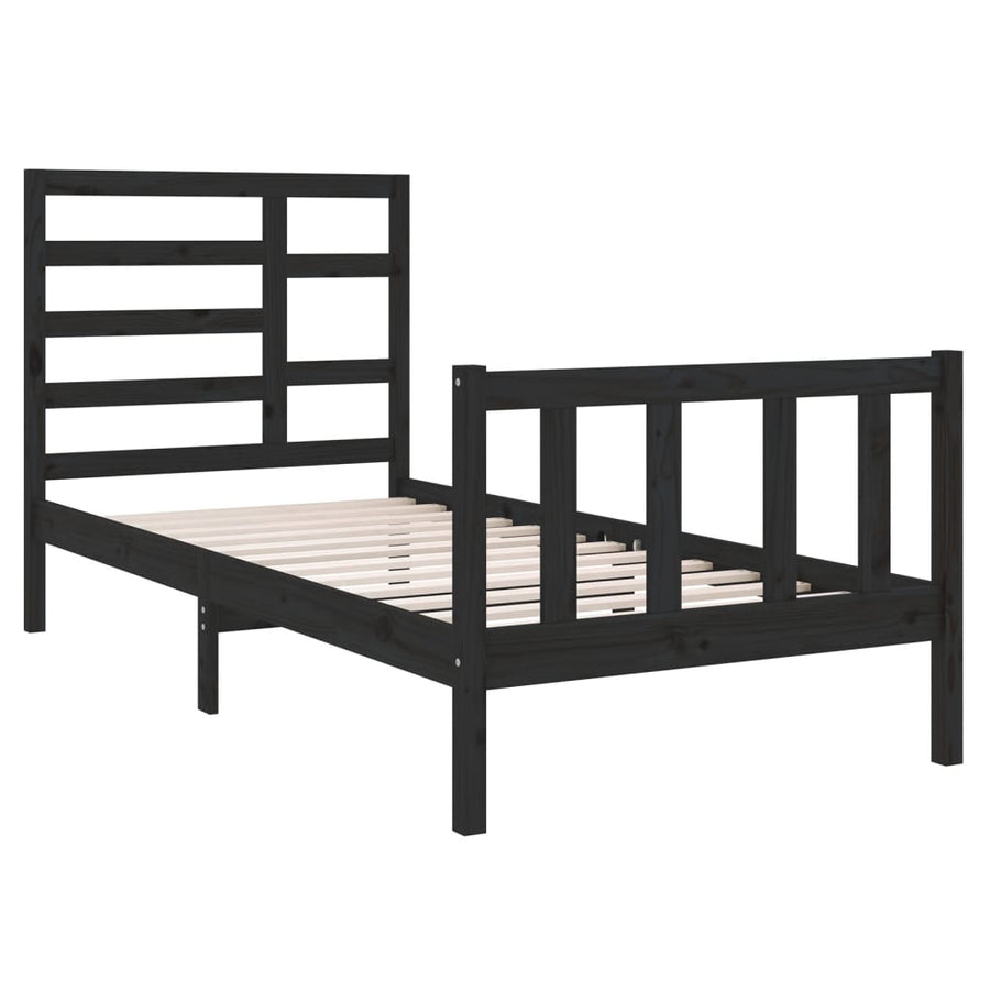 Bedframe Massief Hout 75 x 190 cm Zwart