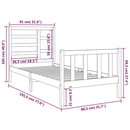 Bedframe Massief Hout 75 x 190 cm Zwart