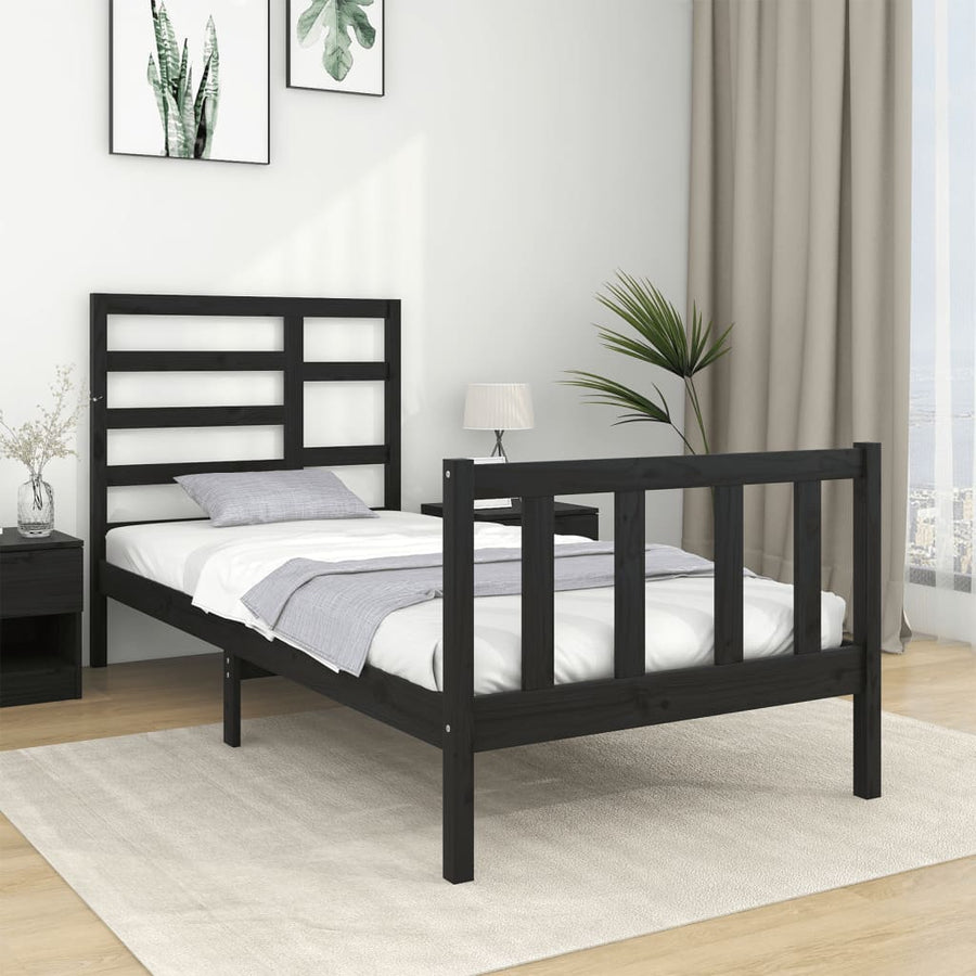 Bedframe Massief Hout 75 x 190 cm Zwart